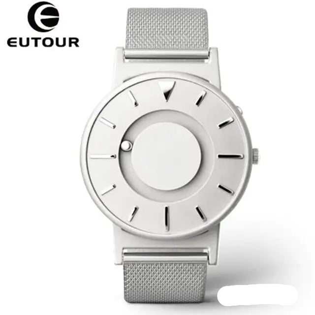 Eutour Magnetic Ball Watch with a sleek stainless steel case and elegant, screw-free design in silver steel.