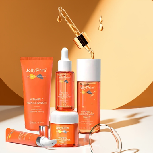 JellyPrim Vitamin C Full Skincare Kit for brightening, dark spot removal, and anti-aging – includes serum, cream, toner, and eye gel