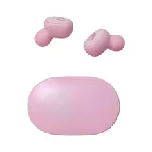 Pink wireless Minnie earbuds with charging case on a white background