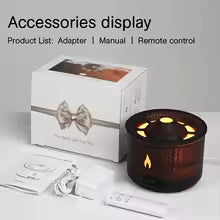 Volcano Air Flame Humidifier and Aroma Diffuser in fire color and with package details