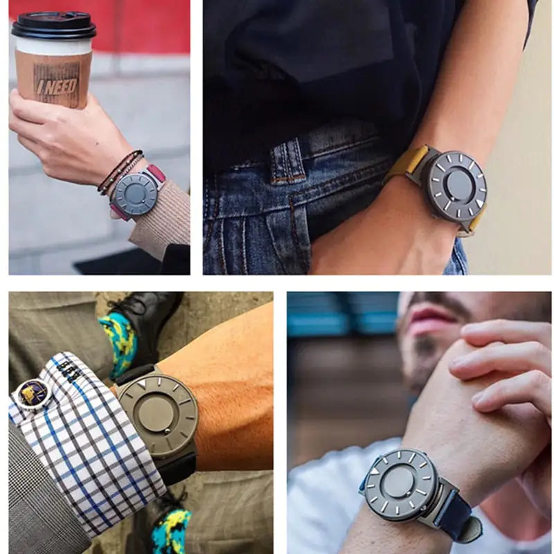 Close-up of the magnetic steel balls on the FusionTime™ Magnetic Ball Watch, demonstrating the unique tactile time-reading experience.