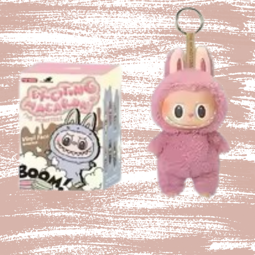 labubu doll pink keychain with box