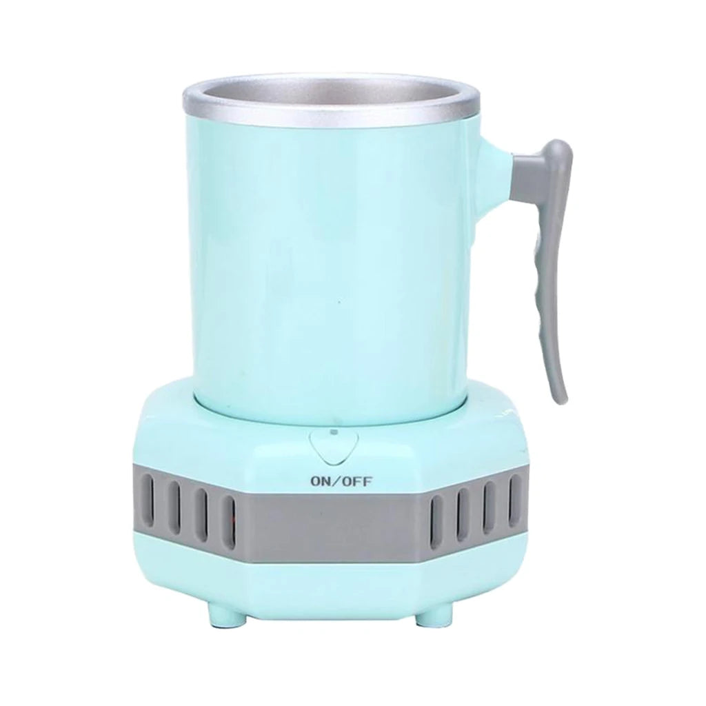 Cyan electric mug refrigerator with a handle on a smart base
