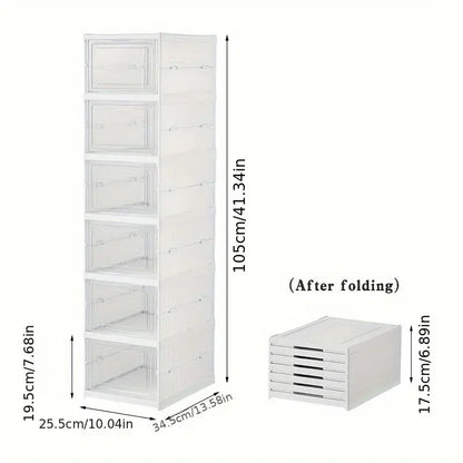 White folding storage unit with dimensions labeled on a white background
