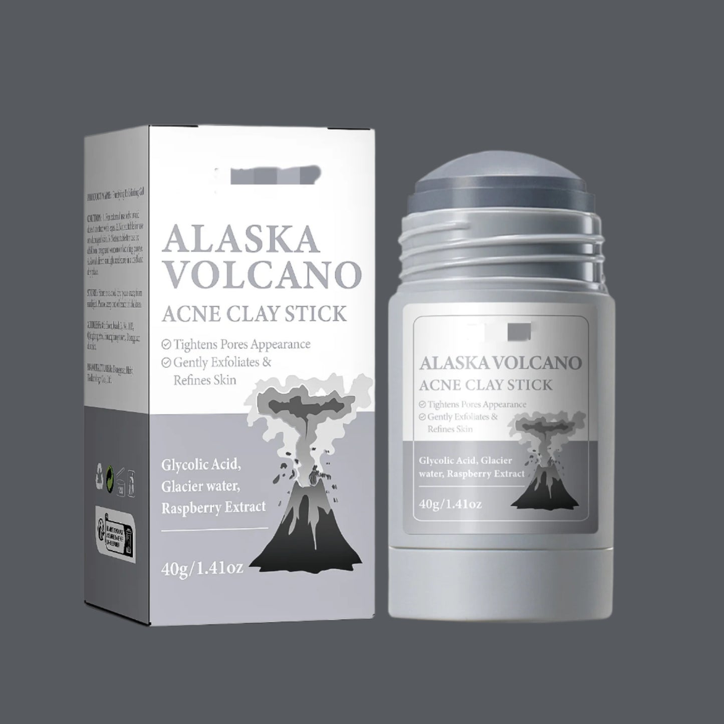 Alaska  volcano acne stick, solid mask with sleek packaging for deep cleansing and hydrating skincare. Solution to acne problems.
