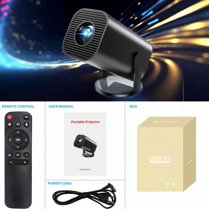 Portable outdoor projector for movies and gaming in black.