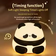 cute panda night light comes with features like brightness adjustment, tap control and sleep timer.