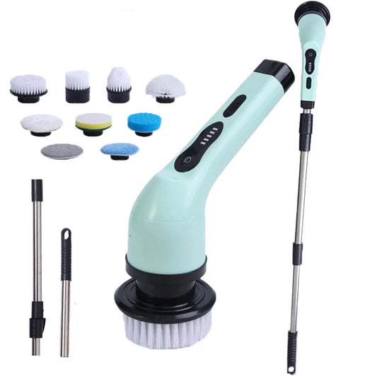 Electric rechargeable cleaning brush for home and car cleaning with all heads.