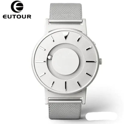 Eutour Magnetic Ball Watch with a sleek stainless steel case and elegant, screw-free design in silver steel.