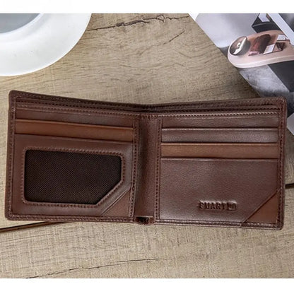 Brown cowhide leather Men’s Smart Wallet showing sleek design and RFID-blocking technology.