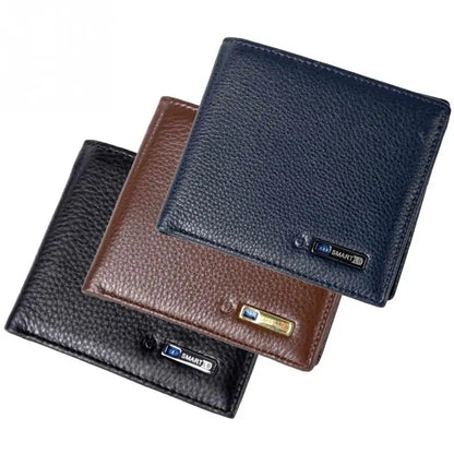 Various colors Men’s Smart Wallet with business style, showcasing clear ID window and stylish stitching.