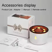 Volcano Air Flame Humidifier and Aroma Diffuser in white color and package details