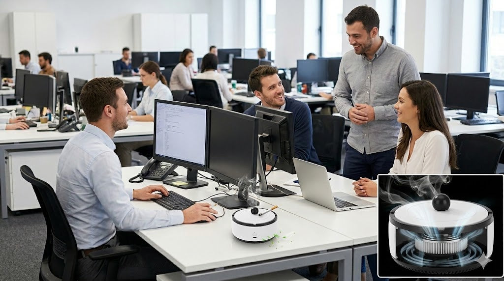 rechargeable ashtray with air purifier make working in office more comfortable around colleagues.