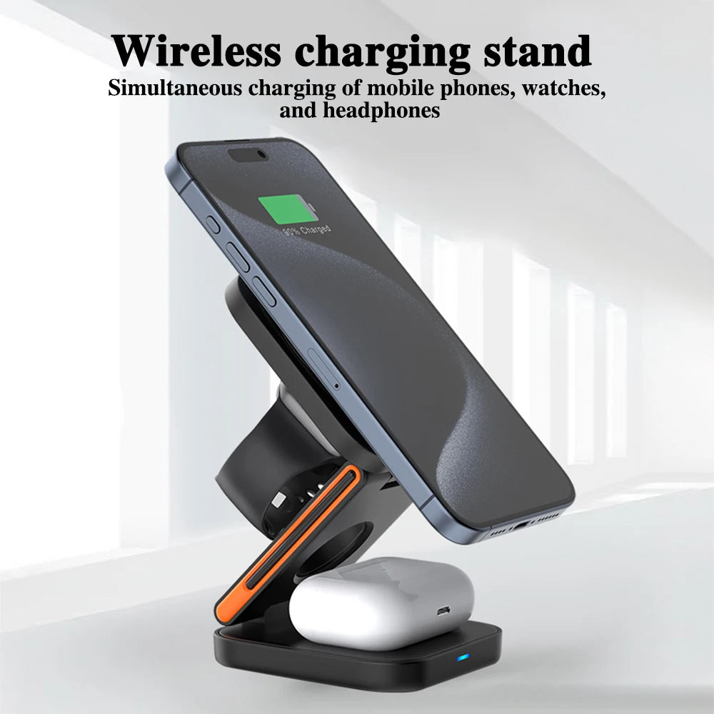 Foldable wireless charger compactly folded for easy travel and storage.
