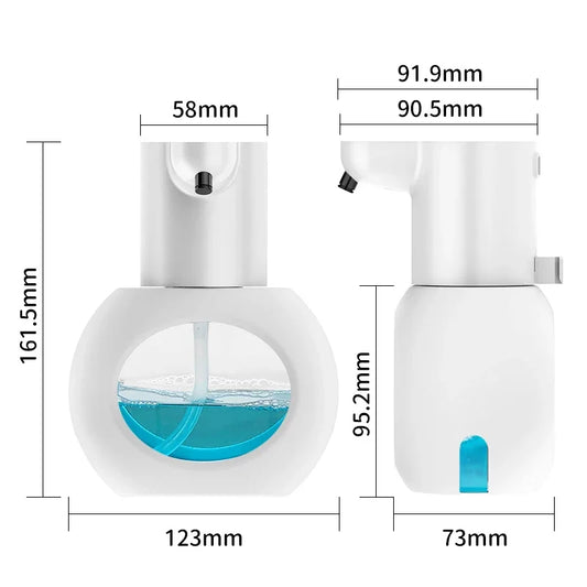 Measurement chart of a xiaomi-automatic-hand-wash-foam, showing dimensions on a white background.