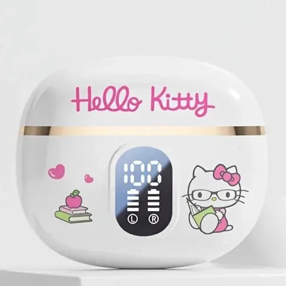 Hello Kitty-themed earbuds with digital display