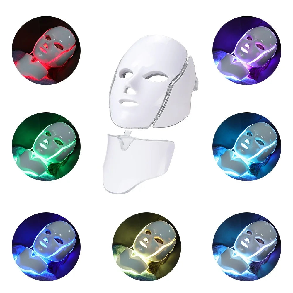 LED Face and neck Mask with 7 customizable light modes for anti-aging, acne treatment, and skin hydration"