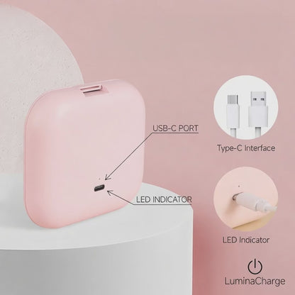 a small depiction to show how the luminance charging works on compact pocket size mirror.