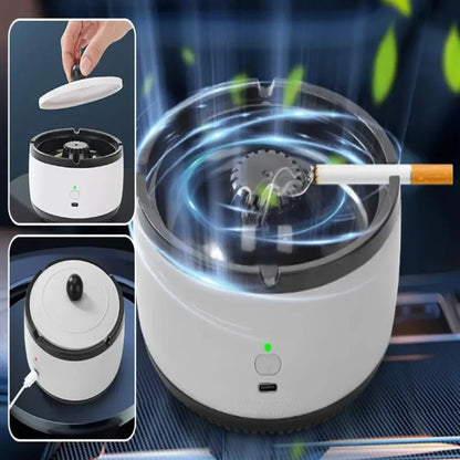 product view of rechargeable ashtray with air purifier.