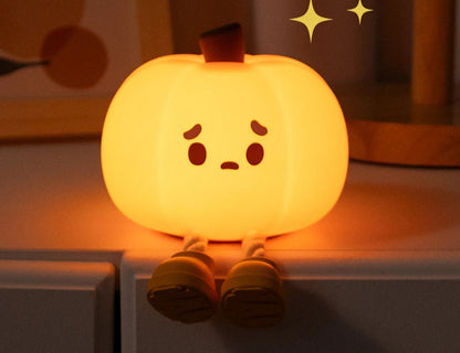 Cute pumpkin lamp with a sleepy face, also has sleep time Settings.