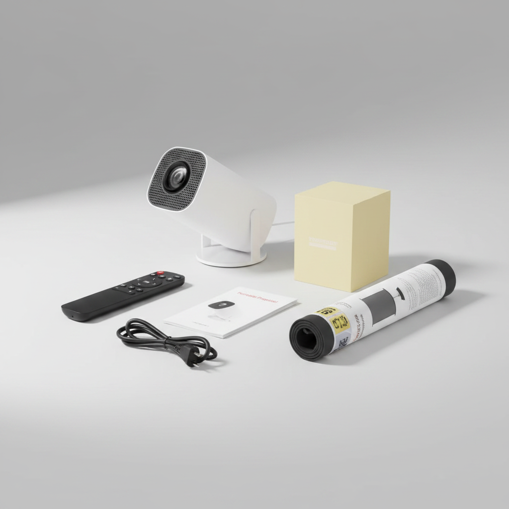 White Mini Projector with Screen