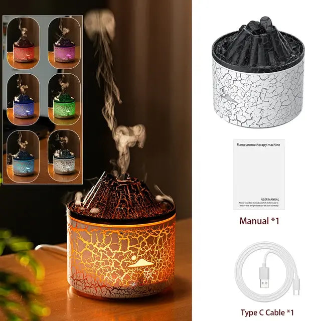 Flame-effect humidifier enhancing a relaxing spa-like environment at home.
