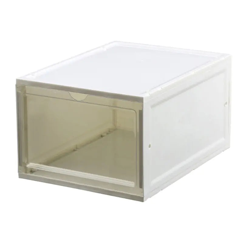 white shoe storage box showing the spacious interior.
